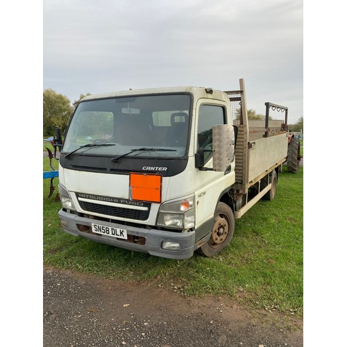 1428 - Mitsubishi Canter Fuso dropside lorry, 2008.  Reg. SN58 DLK. Keys and V5 in office