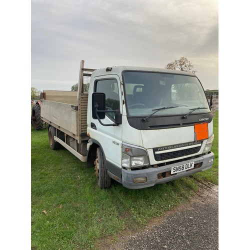 1428 - Mitsubishi Canter Fuso dropside lorry, 2008.  Reg. SN58 DLK. Keys and V5 in office