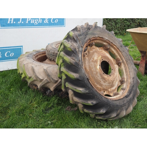 68 - Nuffield and David Brown rear tractor wheels, tyres and Land Rover wheel