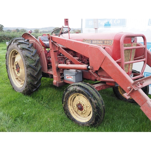 80 - David Brown 990 Implematic tractor. Fitted with front end loader, forks and bucket. Runs and drives.... 