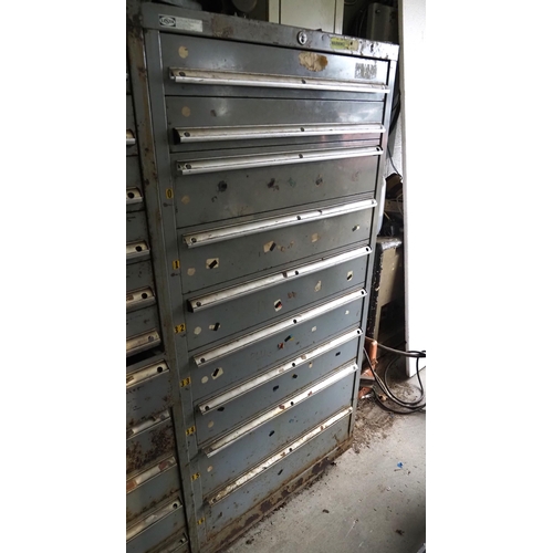 123 - 10 Drawer cabinet and contents to include micrometers, gauges, milling cutters and tools