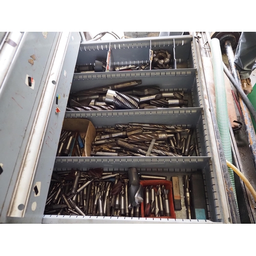 123 - 10 Drawer cabinet and contents to include micrometers, gauges, milling cutters and tools