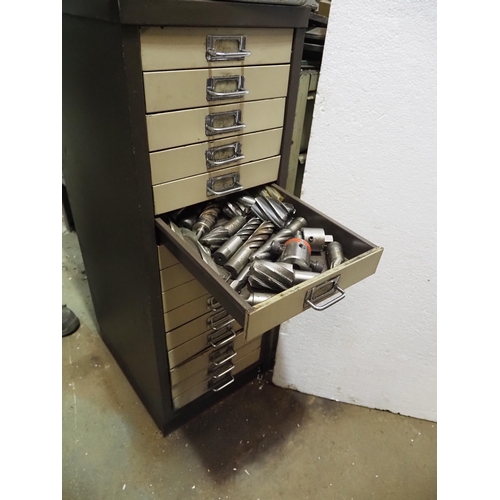 85 - Bisley 15 drawer cabinet and contents to include milling cutters