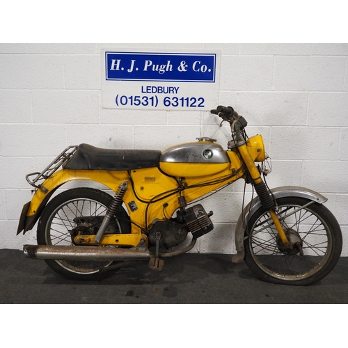 1028 - Puch V250 moped. 1973. 49cc. Not ridden since 1976.
Engine has compression. Good project.
Reg. POE 3... 