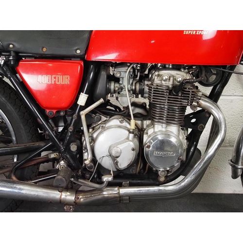 1046 - Honda CB 400 Four motorcycle.
Engine turns over. Has been dry stored for some time so will need reco... 