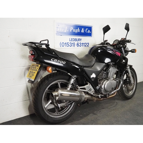 1050 - Honda CB500 motorcycle.
Engine turns over.
Reg. N552 RDF. V5. Key