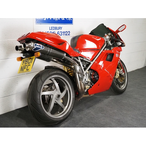 843 - Ducati 996 Biposto motorcycle. 2001. 996cc
Runs and rides. MOT until 13/11/24. Recently recommission... 