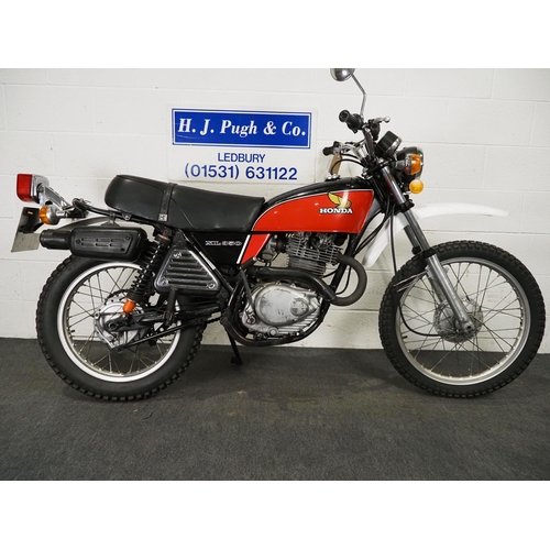 865 - Honda XL350 trials motorcycle. 1975. 340cc
Engine turns over.
Reg. KRB 490N. V5. Key