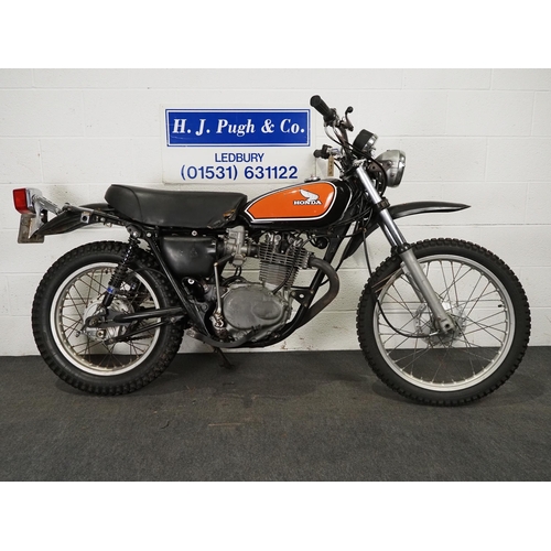 937A - Honda XL350 trials motorcycle. 1974. 349cc
Engine turns over with compression.
Reg. XHJ 982N. V5. Ke... 