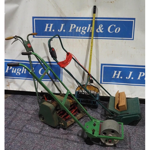 450 - Vintage push mowers, scarifiers, roller, etc.