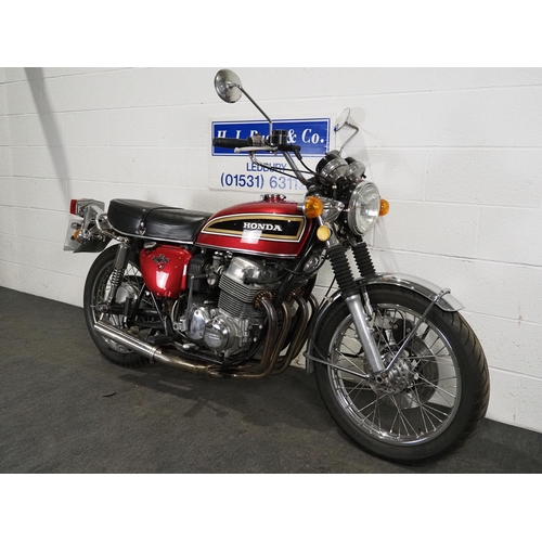 842A - Honda CB750 K6 motorcycle. 1975. 736cc. 
Frame No. CB750-2550189
Engine No. CB750E-2438750
Runs and ... 