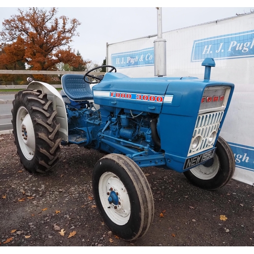 524 - Ford 3000 tractor. Good runner, original supplier plate fitted, new tyres and tubes all around. Reg.... 