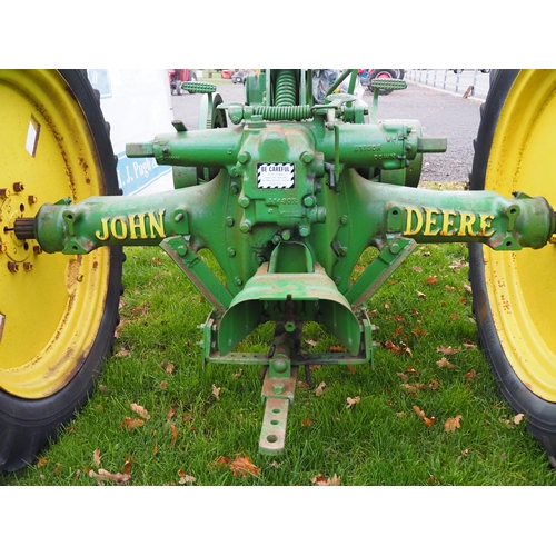 529 - John Deere Model B tractor. Restored, runs well. Cross pattern tyres. Supplied by Watson & Haig, And... 