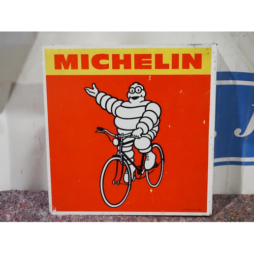 2206 - Double sided post mounted tin sign - Michelin bicycle 17½ x 17
