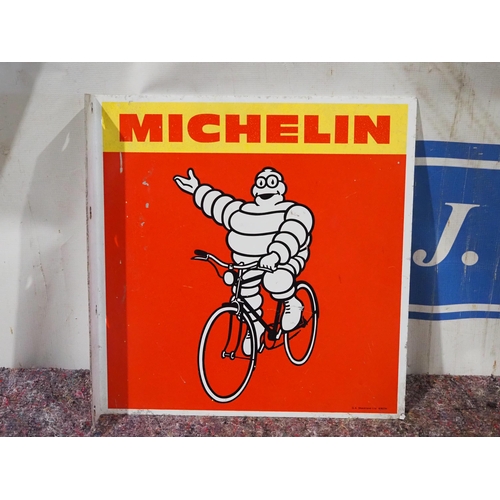 2206 - Double sided post mounted tin sign - Michelin bicycle 17½ x 17