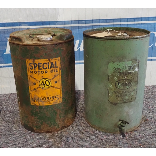 512 - 5 Gallon oil drums and 5 gallon paraffin drum - Morris and Esso