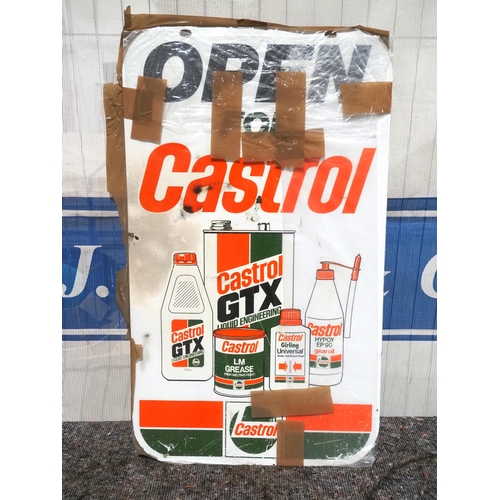 1496 - Double sided tin sign - Open For Castrol 29