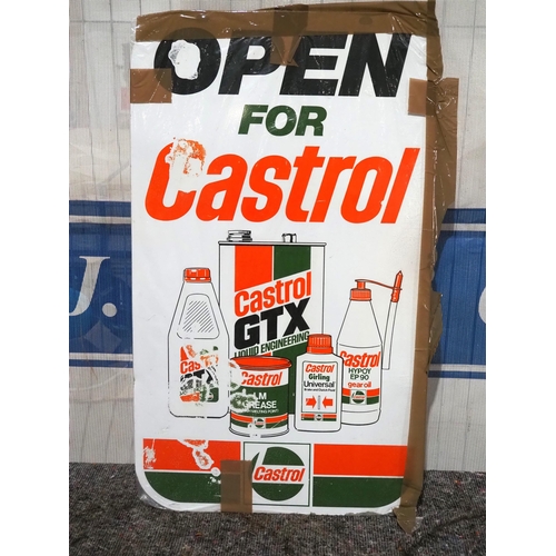 1496 - Double sided tin sign - Open For Castrol 29