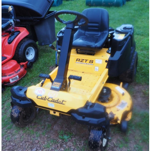 145 - Cub Cadet zero turn mower, runs. Key in office