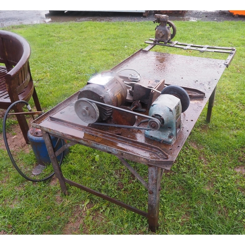 266 - Metal workbench with tools and oil greaser