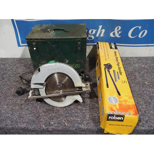 453 - Hitachi C9U circular saw in case in working order and pipe bender