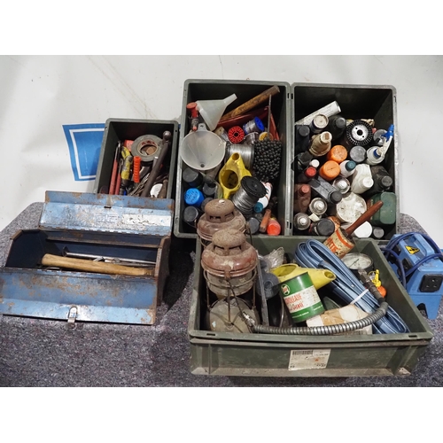 484 - Assorted garage consumables, hand tools and soldering accessories