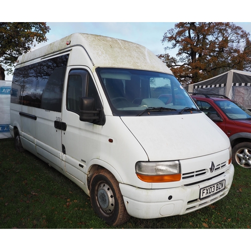 1321 - Renault Master LH35 diesel mini bus. No MOT. Reg. FX03 BZN. V5 and key in office