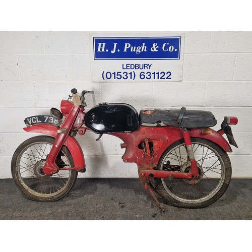 916 - Honda C110 project. Comes with a rolling chassis and quantity of parts to include engine cases, barr... 