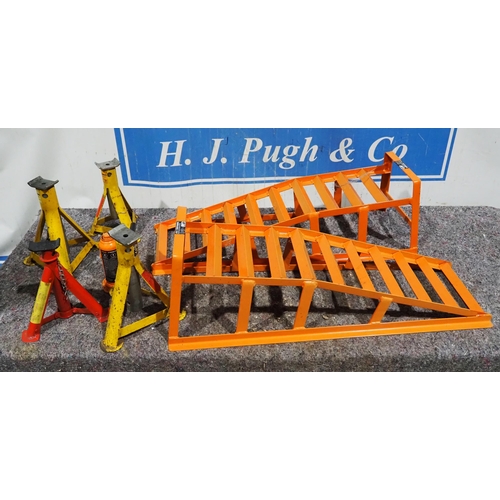 645 - Car ramps, axle stands and bottle jack