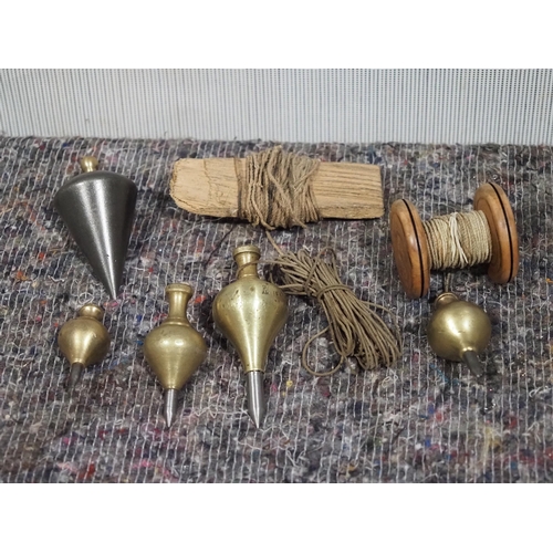 701 - Plumb bobs - 5, 4 brass and 1 steel