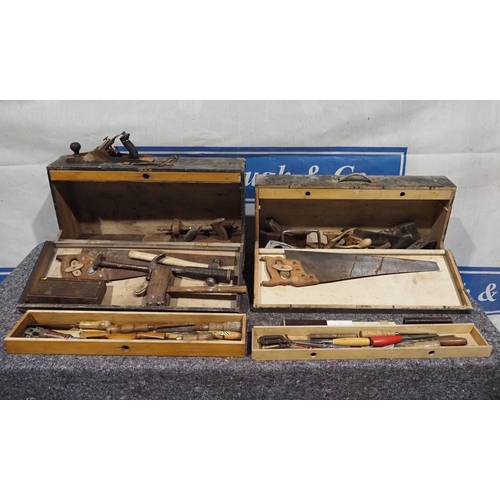 841 - 2 Carpenters tool chests and contents of woodworking tools
