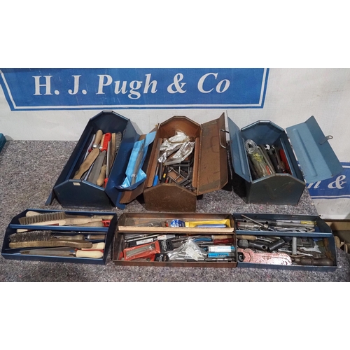 865 - 3 Metal toolboxes and contents to include spanners, files and wire brushes etc