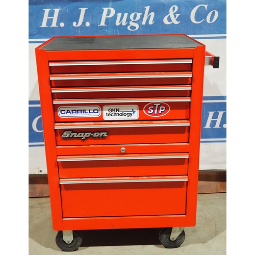 875 - Snap-on 7 drawer tool cabinet on wheel with contents to include Allen keys, V blocks and other hand ... 