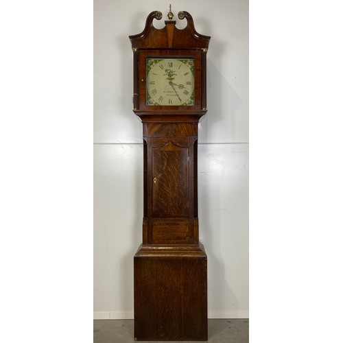 564 - Antique 36 hour long cases clock in oak and mahogany by S. Creswell Smalley with enamel face and dat... 