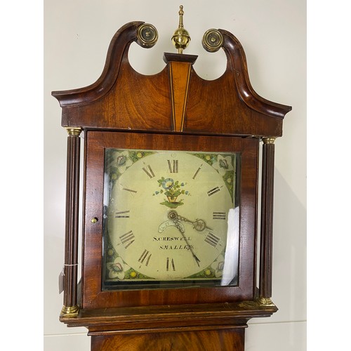 564 - Antique 36 hour long cases clock in oak and mahogany by S. Creswell Smalley with enamel face and dat... 