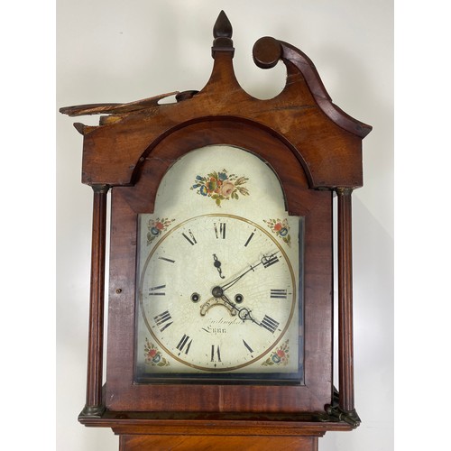 568 - Antique eight day long case clock in mahogany with enamel face H84