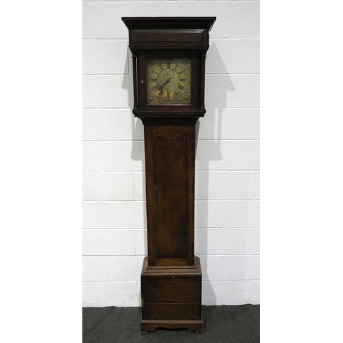 572 - Antique oak long cased clock with brass face H82