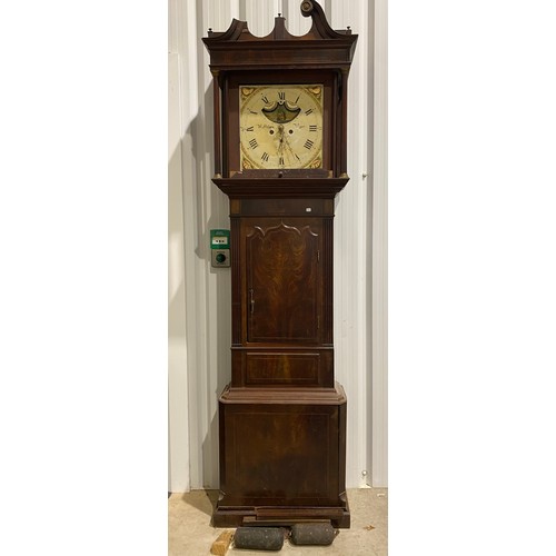 573 - Antique eight day long case clock in mahogany believed to be by W. Holgate Wigan with enamel face.  ... 