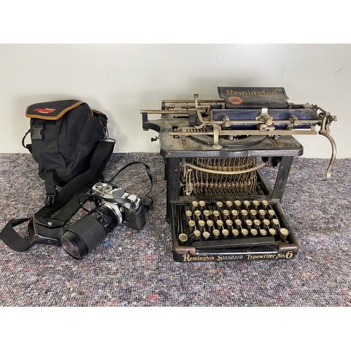 450 - Remington Standard Typewriter No.6 and Olympus OM-1 camera in case