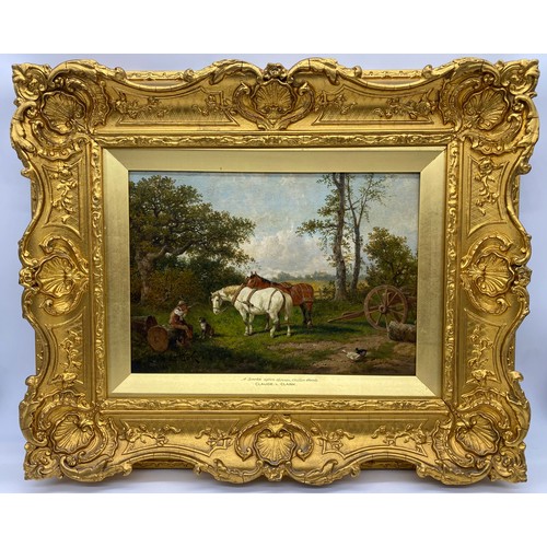 382 - Oil on canvas 'A Smoke After Dinner, Chilton Woods' by Claude. L. Clarke in ornate gilt frame 9½