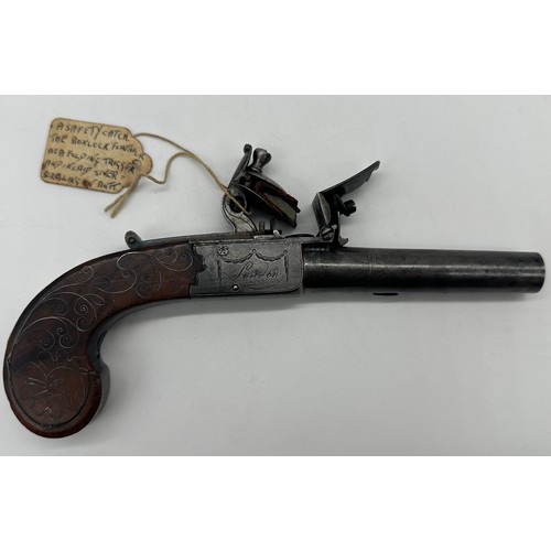 222 - Boxlock Flintlock pistol engraved 