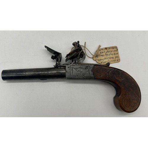 222 - Boxlock Flintlock pistol engraved 