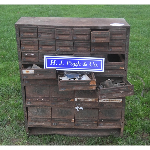 163 - Metal shelf unit and contents