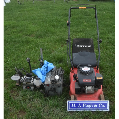 199 - Mower, welder and bench grinder