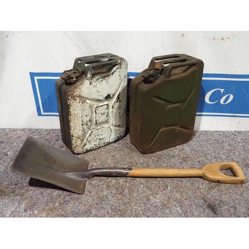 443 - 2 MOD jerry cans and shovel