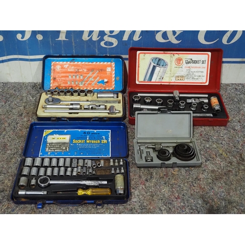 454 - Socket sets - 3 and hole cutting kit