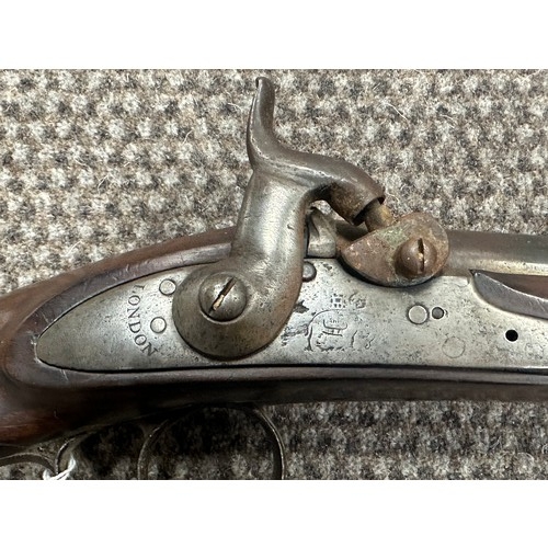 241 - 10 Bore single barrel sporting percussion rifle lock plate engraved with elephant stamped London