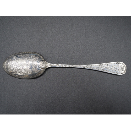 305 - Silver engraved christening spoon in original presentation box, London 1892. Approx. 20.9g