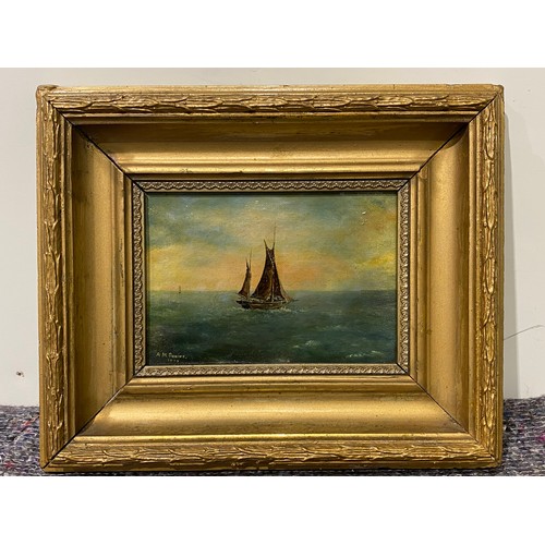 367 - Oil on canvas Seascape by AM Braine 1905 4½