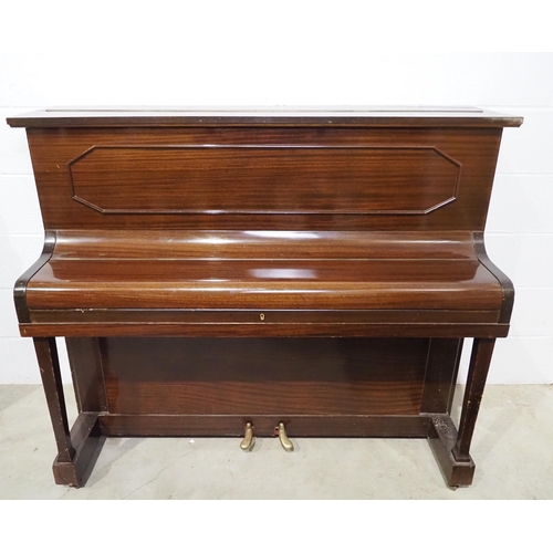 622 - Kemble London upright piano in mahogany case with brass fittings H45